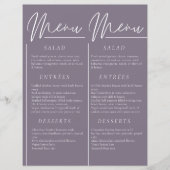 Elegantes Hochzeitsaquarell lila Doppelmenü (Vorderseite)