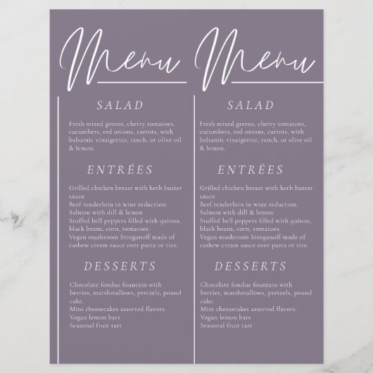 Elegantes Hochzeitsaquarell lila Doppelmenü (Vorderseite)