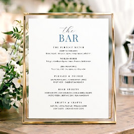 Elegantes Hochzeitsbar-Menü-Schild Chic Minimalist Poster