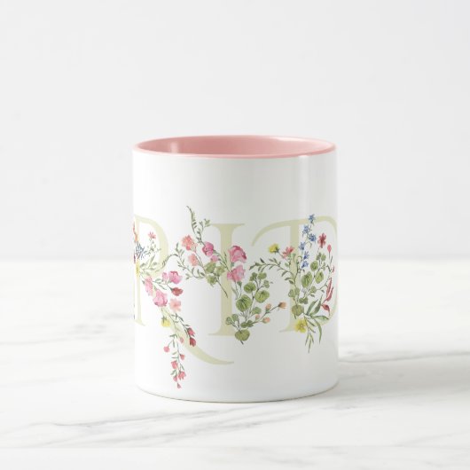 elegantes Hochzeitsblumenfeder BRIDE Brautparty Tasse (Zentrum)