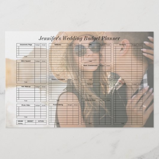 elegantes Hochzeitsbudget Planer Foto Briefpapier (Vorderseite)