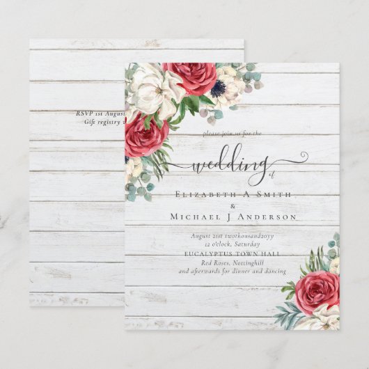 Elegantes Hochzeitsbudget Red White Blue Floral (Vorne/Hinten)