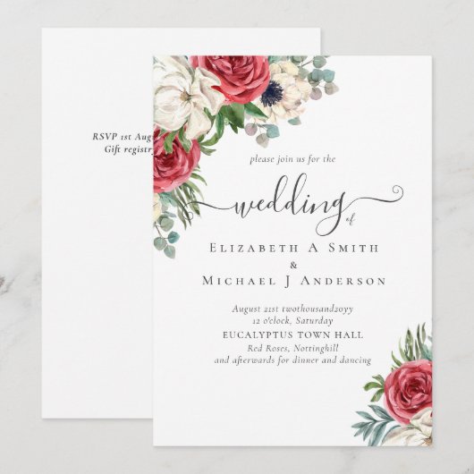 Elegantes Hochzeitsbudget Red White Blue Floral (Vorne/Hinten)