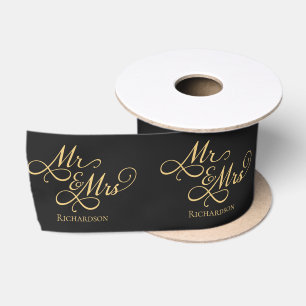 Elegantes Hochzeitschwarz und Gold Satinband