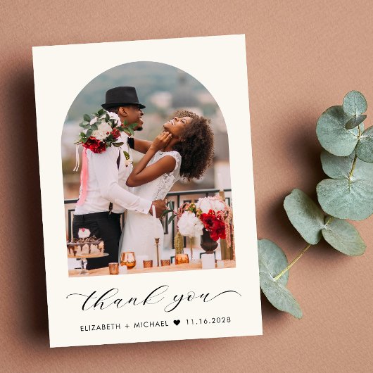 Elegantes Hochzeitscreme-Foto Dankeskarte