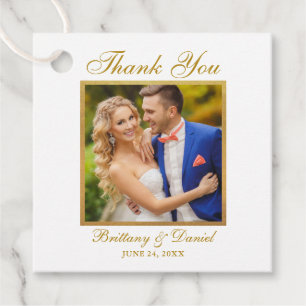 Elegantes Hochzeitsdanken Gold Frame Foto Geschenkanhänger