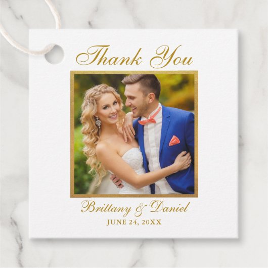 Elegantes Hochzeitsdanken Gold Frame Foto Geschenkanhänger (Vorderseite)