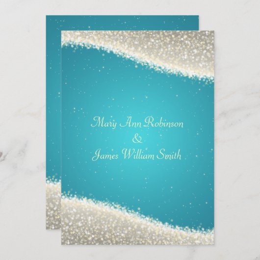 Elegantes Hochzeitsdazzling Glitzern Türkis Einladung (Vorne/Hinten)