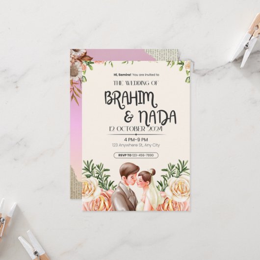 "Elegantes Hochzeitsdesign Einladung (Vorderseite/Rückseite Beispiel)