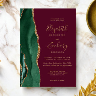 Elegantes Hochzeitsdesign in Smaragdgrün, Gold und Einladung