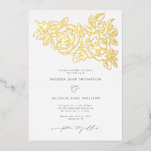 Elegantes Hochzeitsdesign mit goldener Blumeneinfa Folieneinladung