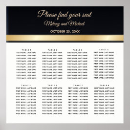 Elegantes Hochzeitsdiagramm Schwarz-weiß und gold Poster