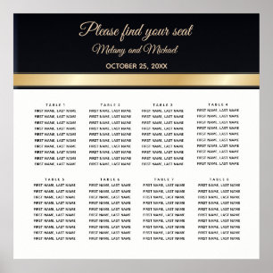 Elegantes Hochzeitsdiagramm Schwarz-weiß und gold Poster