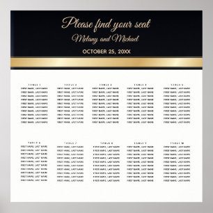 Elegantes Hochzeitsdiagramm Schwarz-weiß und gold Poster