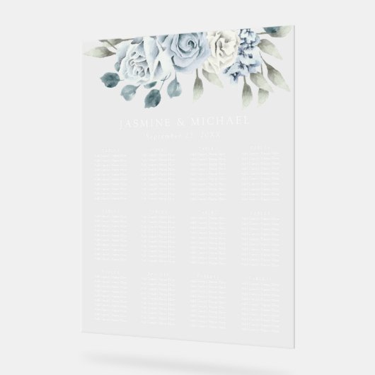Elegantes Hochzeitsdiagramm von Blauer Flora Acrylschild (Winkel)