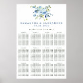 Elegantes Hochzeitsdiagramm von Blauer Flora Poster (Vorne)