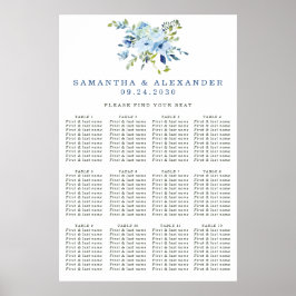 Elegantes Hochzeitsdiagramm von Blauer Flora Poster