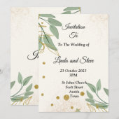 Elegantes Hochzeitsempfang, beige grünes Gold Einladung (Vorne/Hinten)