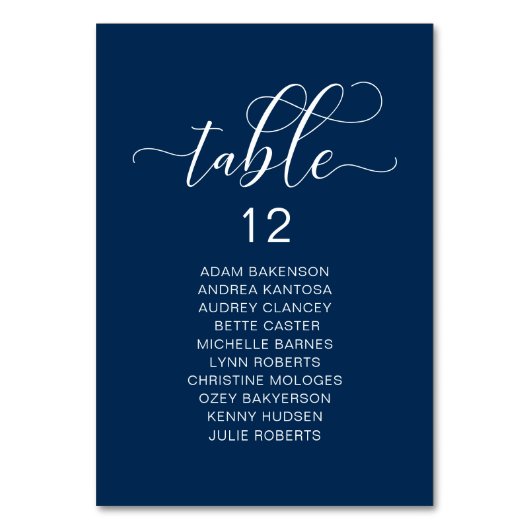Elegantes Hochzeitsessen, Gästekarte Tischnummer (Rückseite)