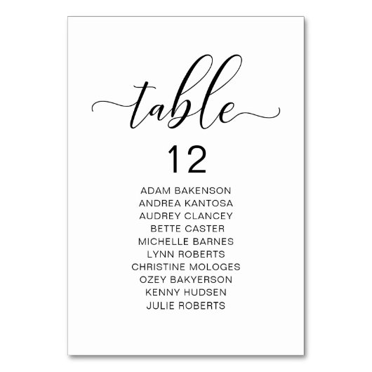 Elegantes Hochzeitsessen, Gästekarte Tischnummer (Vorderseite)
