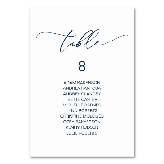 Elegantes Hochzeitsessen, Gästekartentisch Tischnummer (Vorderseite)