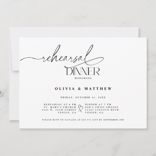 Elegantes Hochzeitsessen Probe Einladung (Vorderseite)