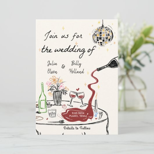 Elegantes Hochzeitsessen Probe Einladung (Stehend Vorderseite)