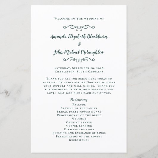 Elegantes Hochzeitsfeier Modernes Smaragdprogramm (Vorderseite)