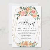 Elegantes Hochzeitsfest in Gold und Pfirsich Einladung (Vorderseite)