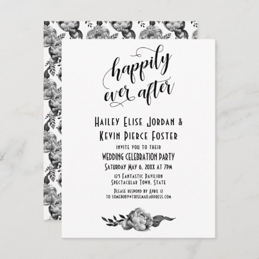 Elegantes Hochzeitsfest nach Peonies Einladung (Vorne/Hinten)