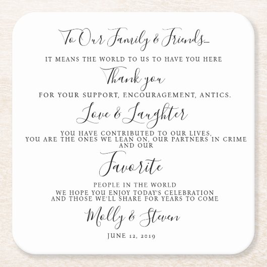 Elegantes Hochzeitsfest Party/Hochzeit Danke Rechteckiger Pappuntersetzer (Vorderseite)