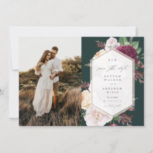 Elegantes Hochzeitsfoto mit Blumenmotiv Save The Date