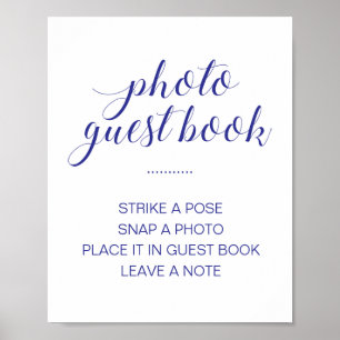 Elegantes Hochzeitsgästebuch in Navyblau und Weiß Poster