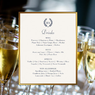 Elegantes Hochzeitsgetränk Bar Menu Marine Cream S Poster