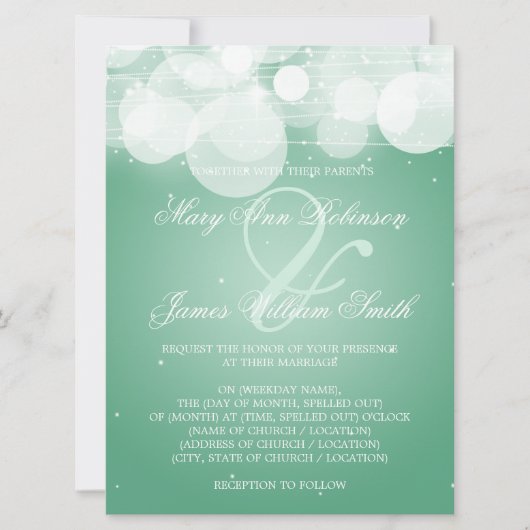 Elegantes Hochzeitsglühen und Funkelminze Einladung (Vorderseite)