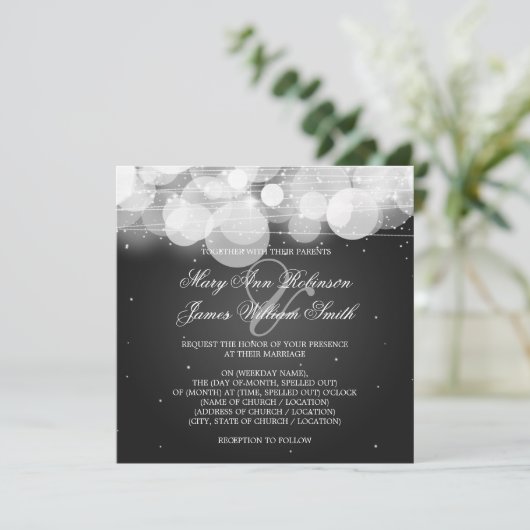 Elegantes Hochzeitsglühen und Sparkassenschwarz Einladung (Stehend Vorderseite)