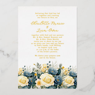 Elegantes Hochzeitsgold von Navy & Yellow Floral Folieneinladung
