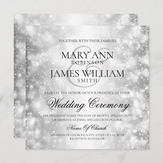 Elegantes Hochzeitsilber-Gläser-Licht Einladung (Vorne/Hinten)