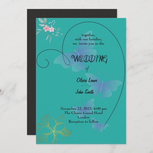 Elegantes Hochzeitskartendesign Einladung (Vorne/Hinten)