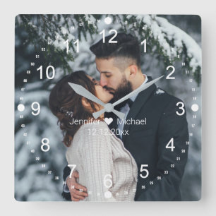 elegantes Hochzeitsklassiker Foto Quadratische Wanduhr