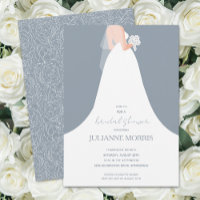 Elegantes Hochzeitskleid auf Dusty Blue Brautparty
