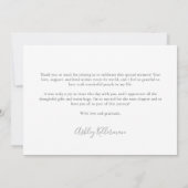 Elegantes Hochzeitskleid-Brautparty Dankeskarte (Rückseite)