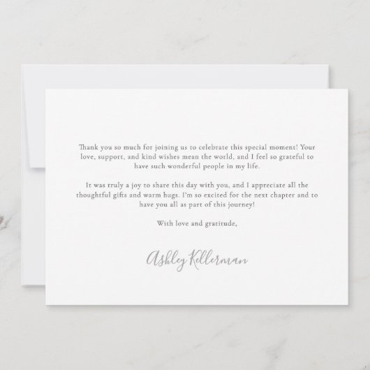 Elegantes Hochzeitskleid-Brautparty Dankeskarte (Rückseite)