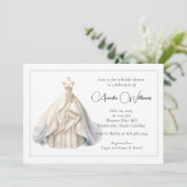 Elegantes Hochzeitskleid-Brautparty Einladung (Stehend Vorderseite)