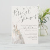 Elegantes Hochzeitskleid-Brautparty Einladung (Stehend Vorderseite)