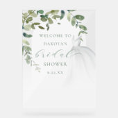 Elegantes Hochzeitskleid Brautparty Willkommen Acrylschild (Vorderseite)