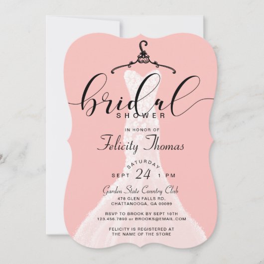 Elegantes Hochzeitskleid Bridal Dusche Einladung (Vorderseite)