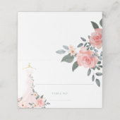 Elegantes Hochzeitskleid mit floralen Rosa Rosenfa Platzkarte (Außenseite Aufgefaltet)
