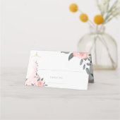 Elegantes Hochzeitskleid mit floralen Rosa Rosenfa Platzkarte (Vorderseite)