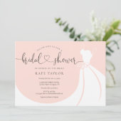 Elegantes Hochzeitskleid Rosa Brautparty Einladung (Stehend Vorderseite)